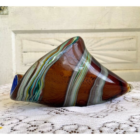 Vintage MCM Murano Encased Glass Conch Shell Brown Cobalt blue - Picture 11 of 12